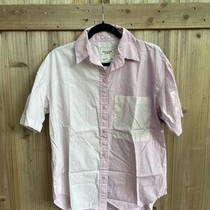 Abercrombie & Fitch Pink & White Color Block Casual Button Down Oversized Shirt